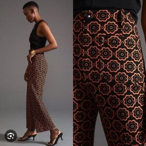 Anthropologie Mauve Collette Black and Orange Floral Trousers